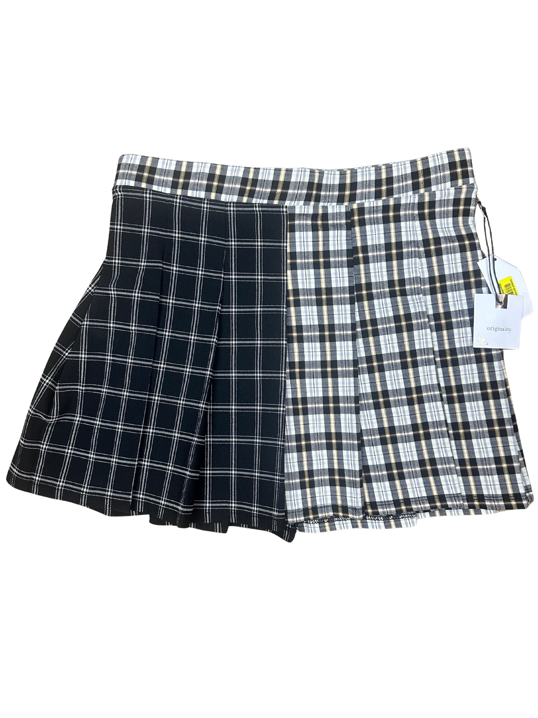 Originality Juniors Mixed Plaid Pleated Skirt, Black/Brown Size L