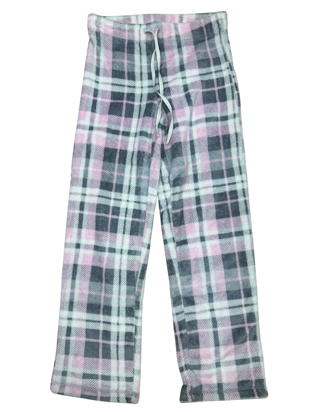 Womens Plush Gray & Pink Plaid Sleep Pants Pajama Bottoms Size Small
