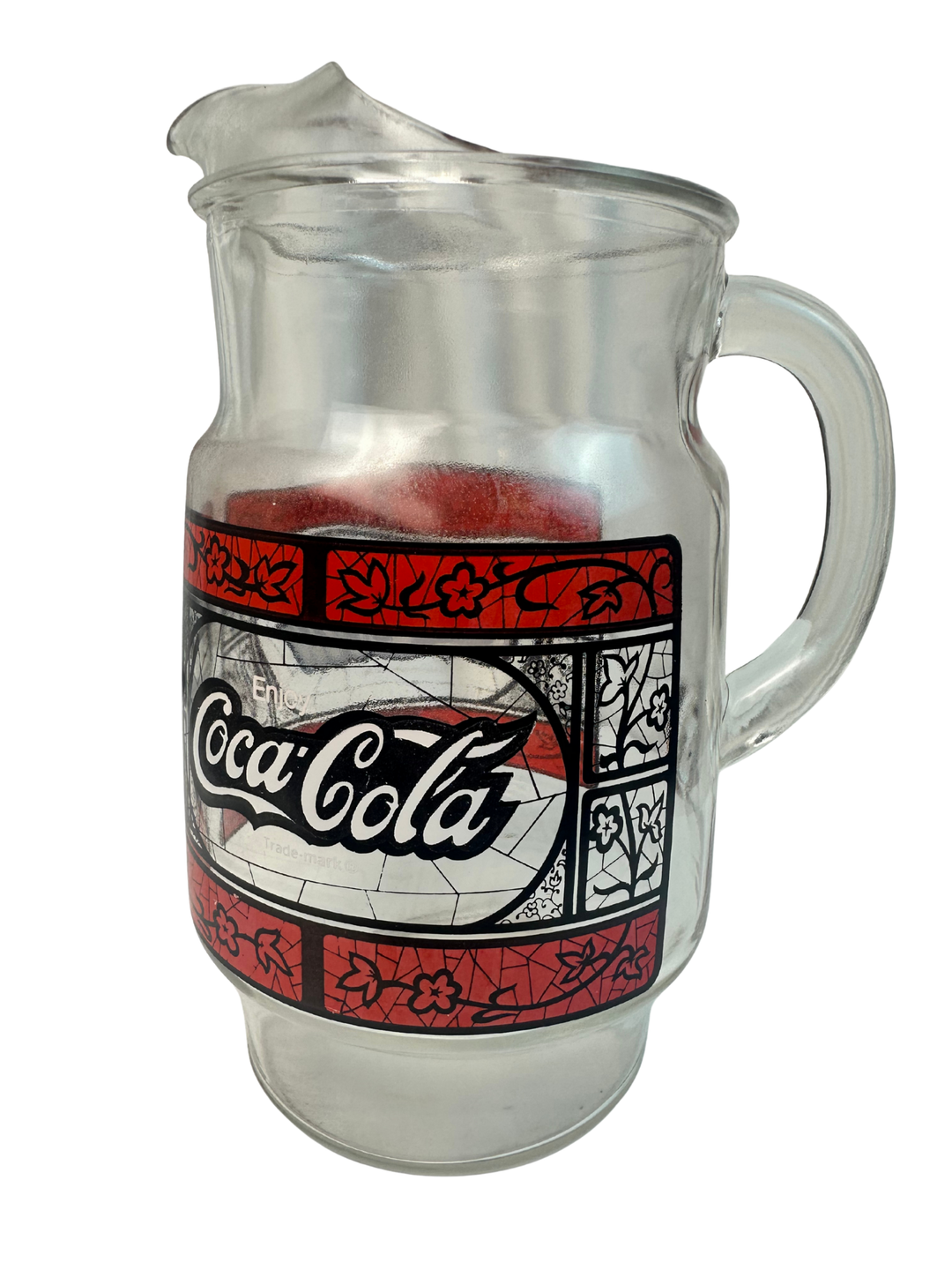 Vintage 1970s Coca-Cola Tiffany Style 2.5 Quart Glass Pitcher - 10" Tall