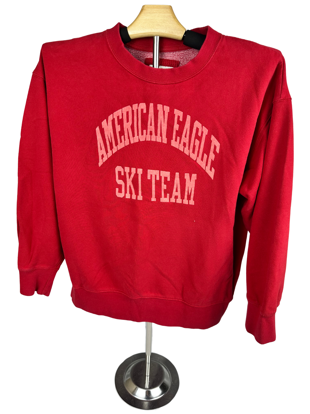 American Eagle New Super Soft Ski Team Graphic Crew Neck Sweatshirt Red (Small)