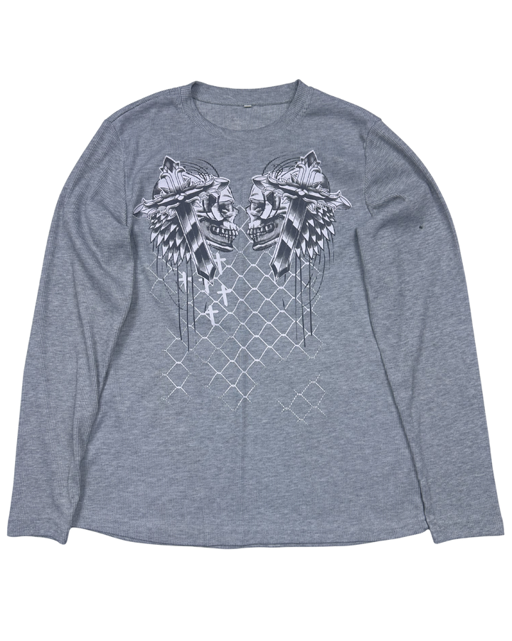 Wolf Skull Wings Graphic Long Sleeve T-Shirt (women's small)