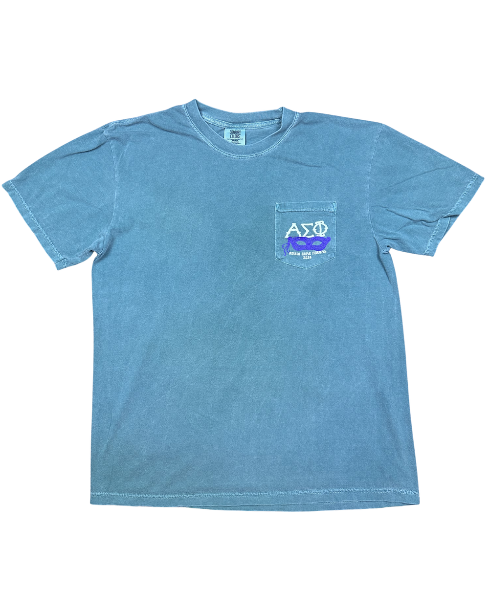 Comfort Colors Alpha Sigma Phi Mardi Gras Formal 2024 Pocket T-Shirt (Large)
