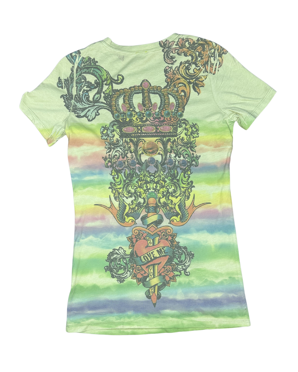 Rouge Rhinestone Crown & Heart Graphic Women's T-Shirt (Large)