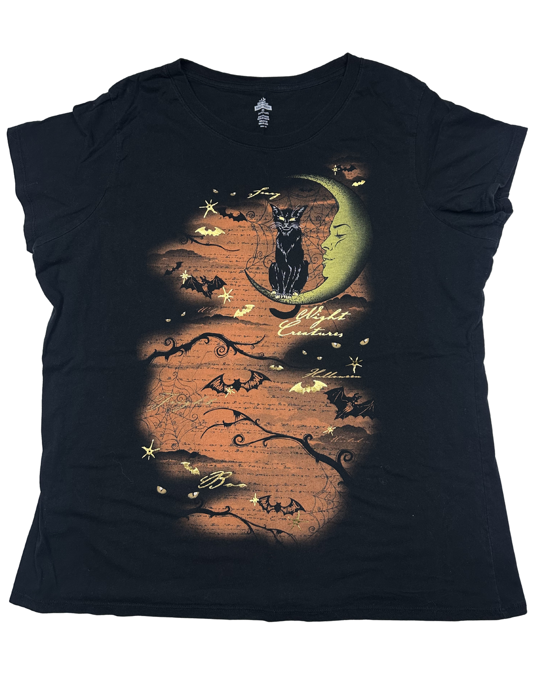 Night Creatures Halloween Black Cat Moon Graphic T-Shirt (3x)