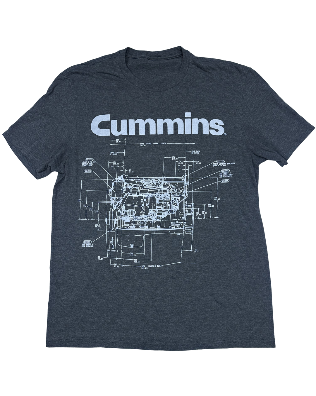 Cummins Engine Blueprint Graphic T-Shirt (Medium)