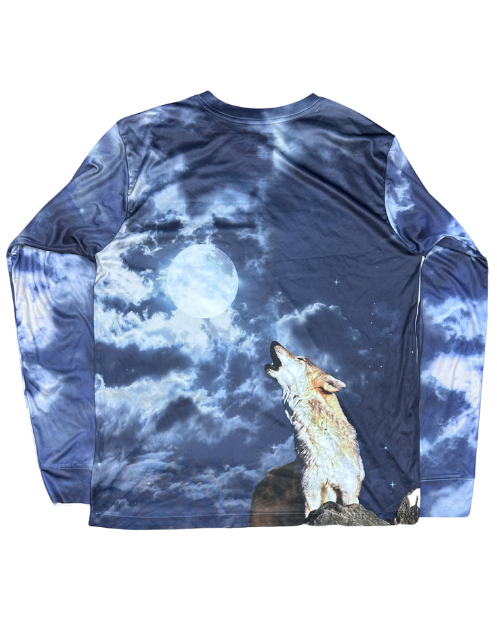 Get A Life Wolf Howling at Moon All-Over Print Long Sleeve T-Shirt (Large)