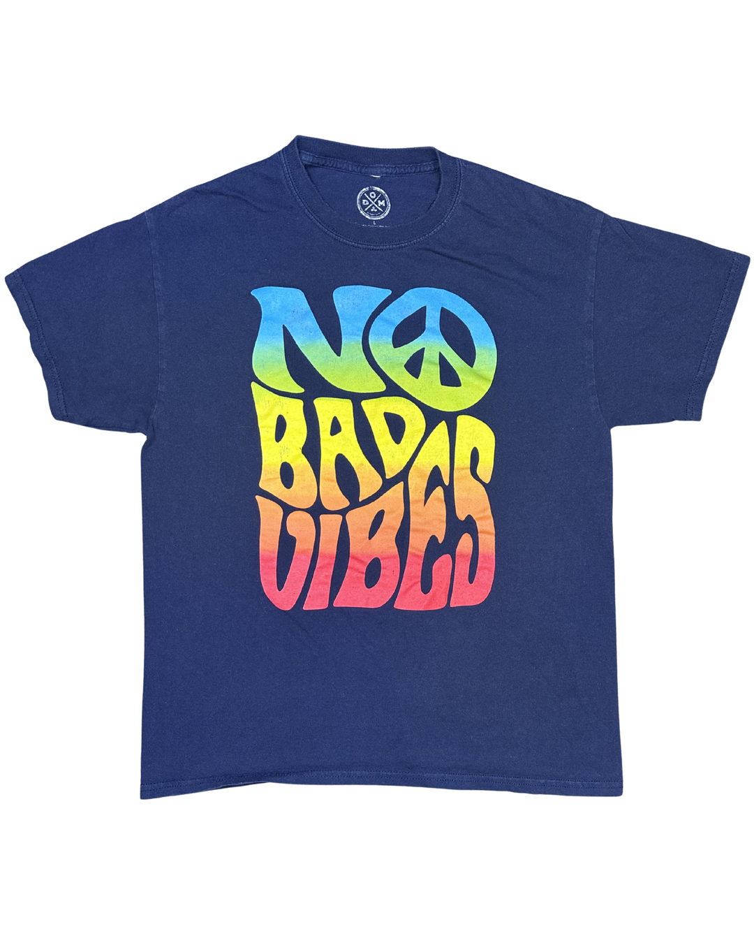 DOM No Bad Vibes Peace Sign Rainbow Graphic T-Shirt (Large)