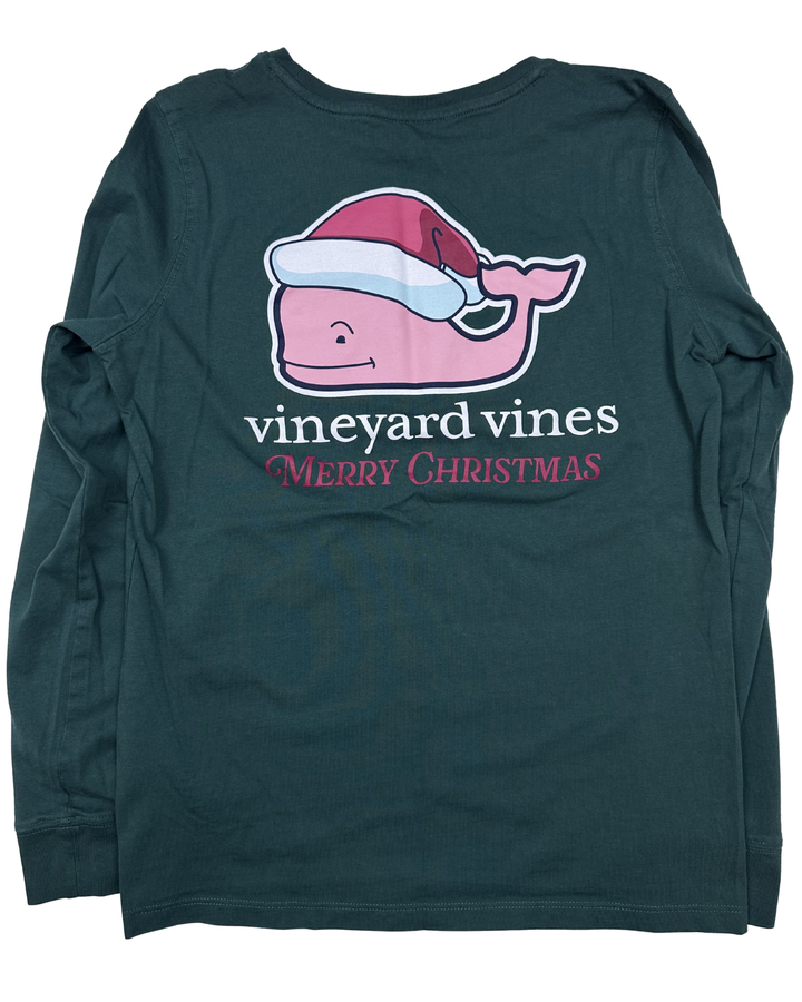 Vineyard Vines Merry Christmas Santa Whale Long Sleeve Pocket T-Shirt (XS)