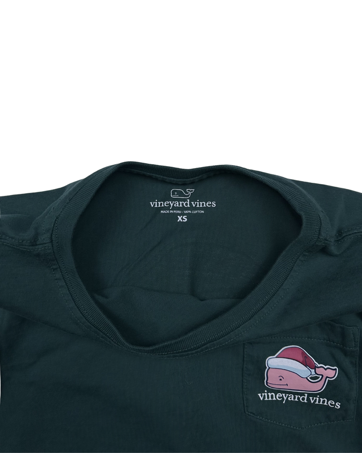 Vineyard Vines Merry Christmas Santa Whale Long Sleeve Pocket T-Shirt (XS)
