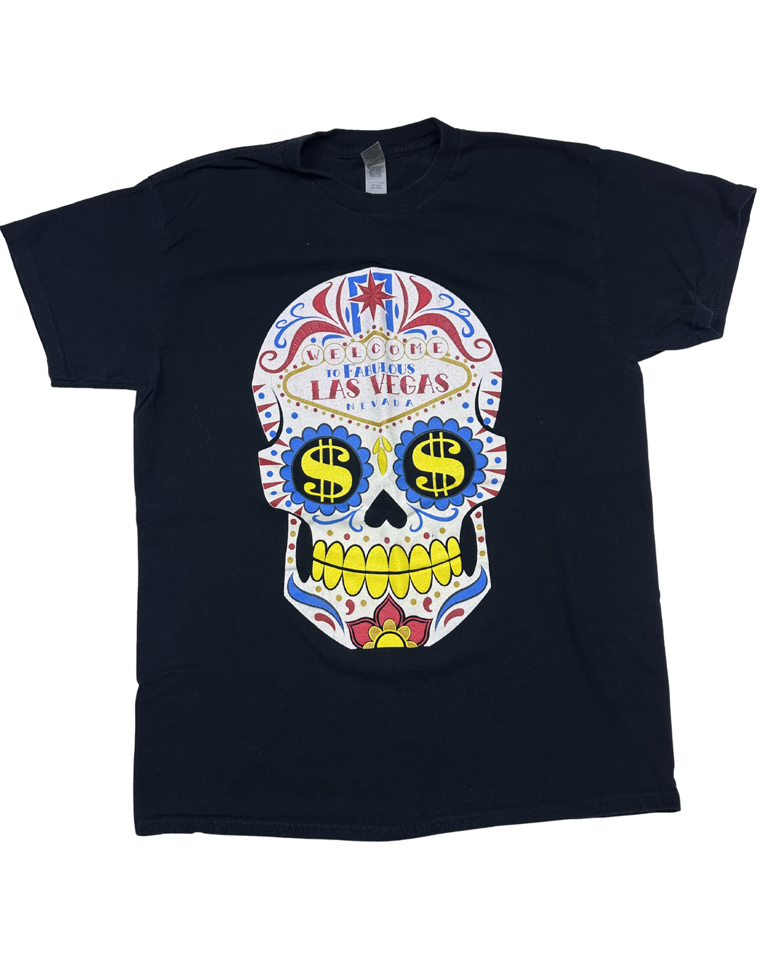 Las Vegas Sugar Skull Graphic T-Shirt (medium)