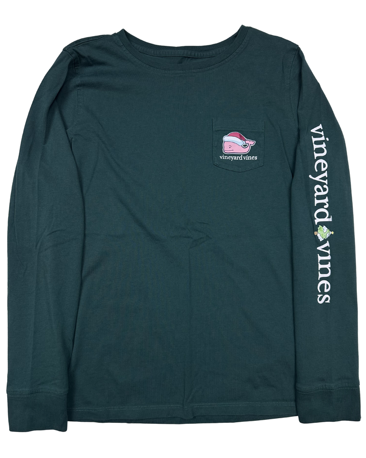 Vineyard Vines Merry Christmas Santa Whale Long Sleeve Pocket T-Shirt (XS)