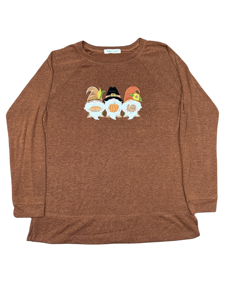 Indigo Soul Thanksgiving Gnomes Embroidered Pullover Women's (Small)