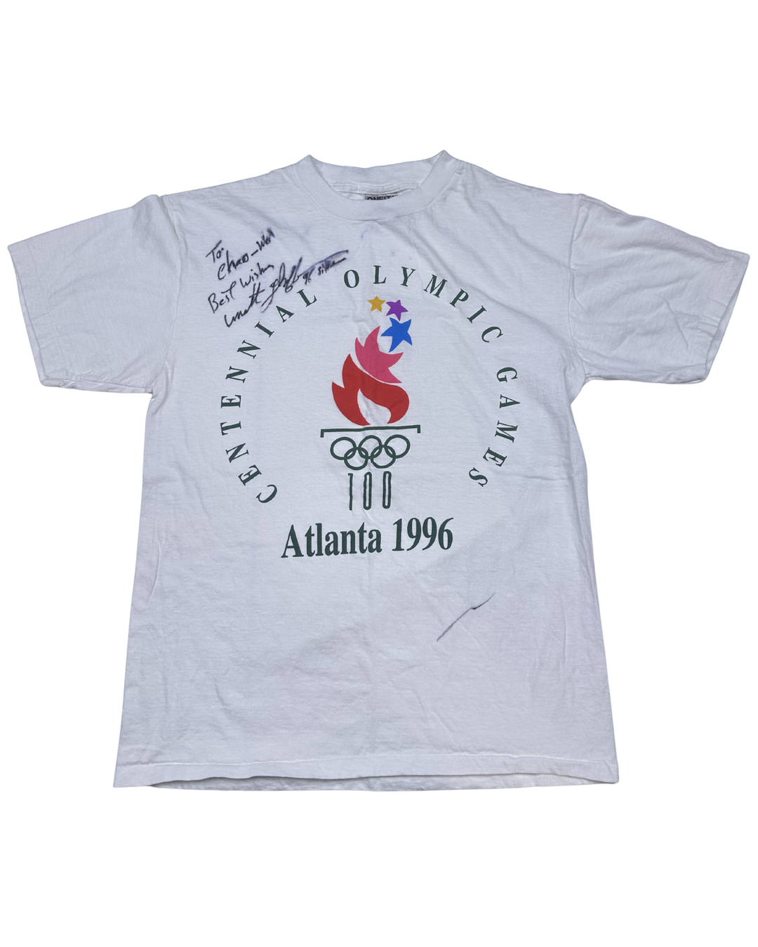 Atlanta 1996 Centennial Olympic Games Signed Graphic T-Shirt (medium)