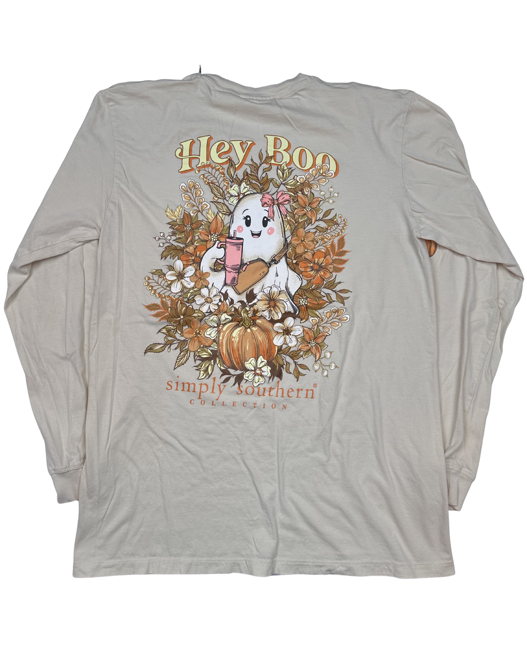 Simply Southern Hey Boo Halloween Ghost Long Sleeve T-Shirt (medium)