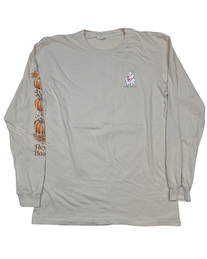 Simply Southern Hey Boo Halloween Ghost Long Sleeve T-Shirt (medium)