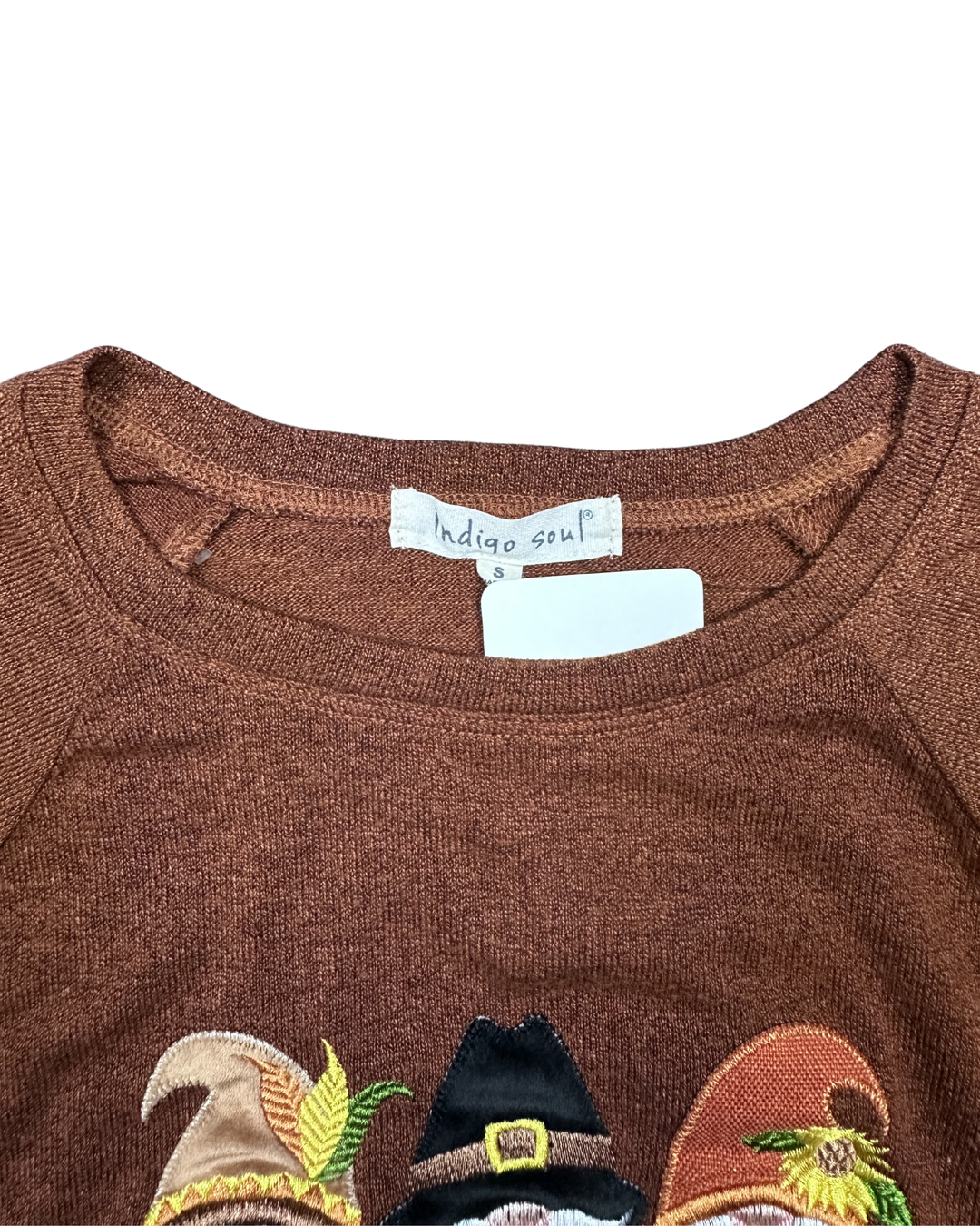 Indigo Soul Thanksgiving Gnomes Embroidered Pullover Women's (Small)