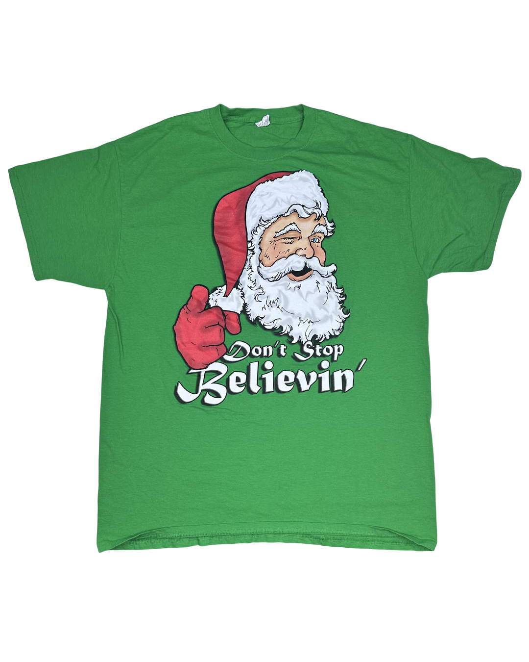 Don't Stop Believin' Santa Christmas Graphic T-Shirt (Large)