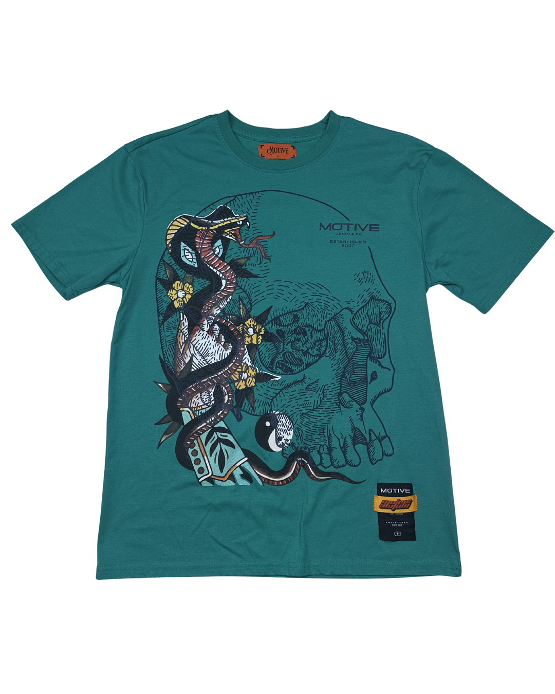 Motive Denim Snake Skull Rose Crossbones Graphic T-Shirt (Large)