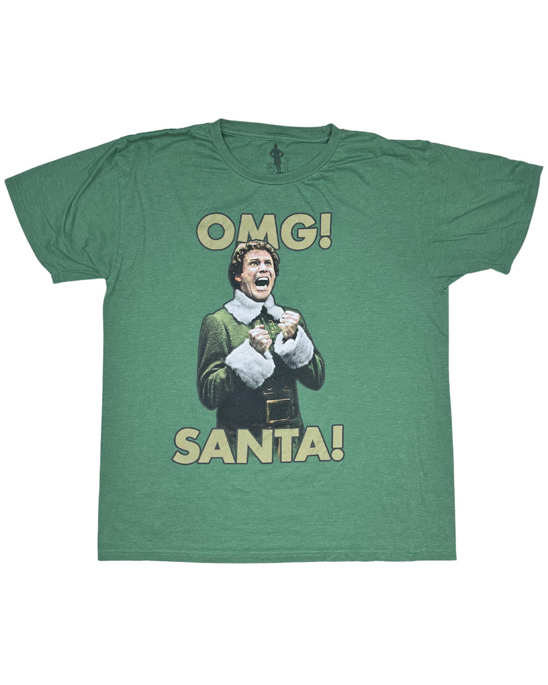 Elf 'OMG! Santa!' Buddy the Elf Will Ferrell Christmas Graphic T-Shirt (Large)