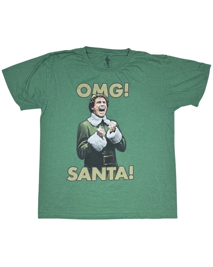 Elf 'OMG! Santa!' Buddy the Elf Will Ferrell Christmas Graphic T-Shirt (Large)