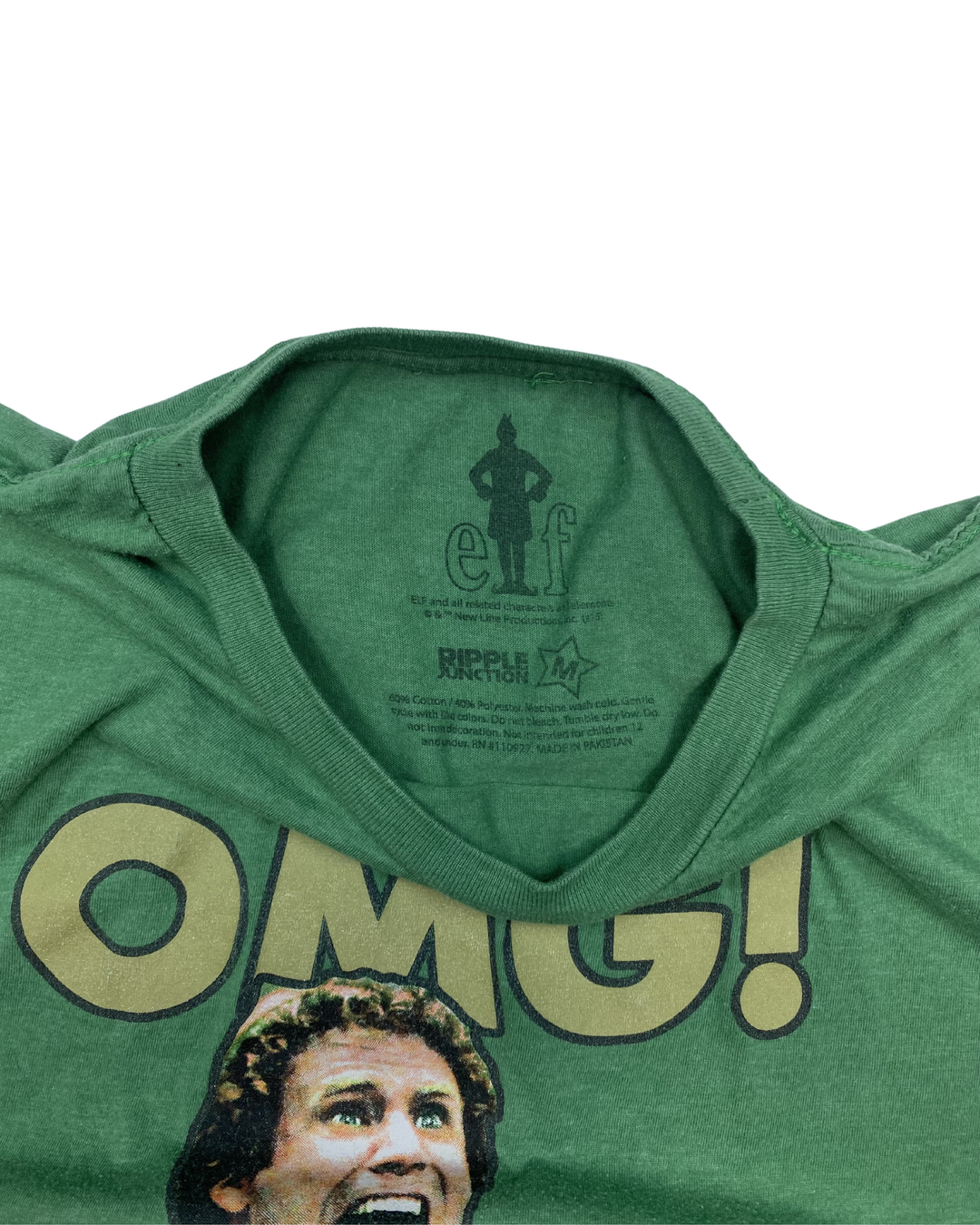 Elf 'OMG! Santa!' Buddy the Elf Will Ferrell Christmas Graphic T-Shirt (Large)