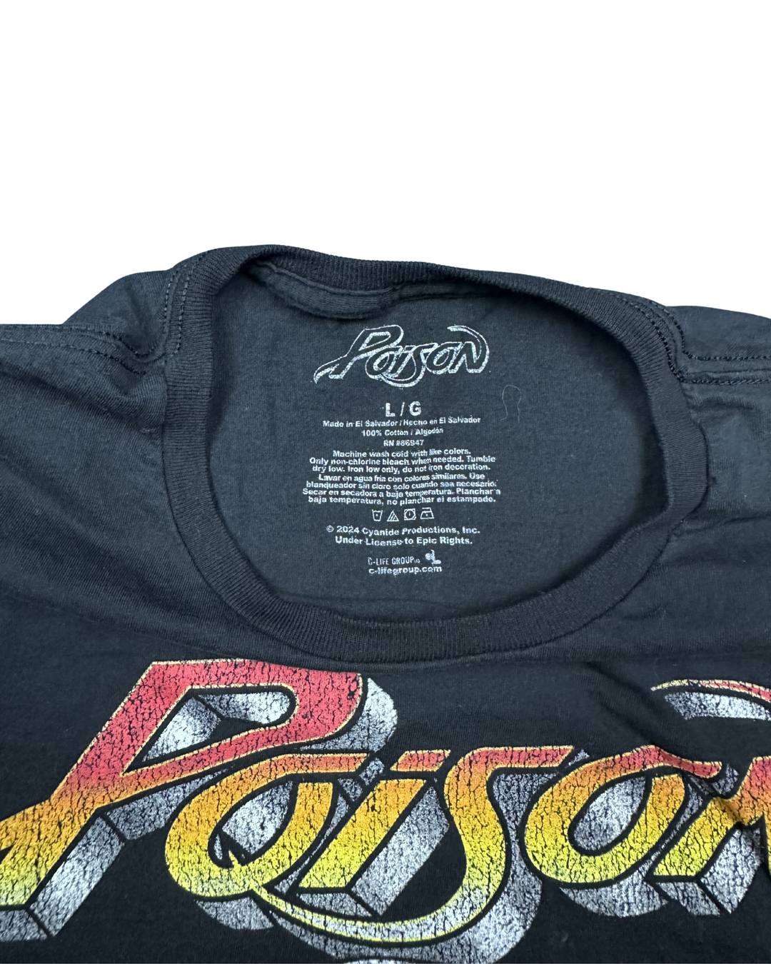 Poison Rock and Roll Skull Graphic T-Shirt (Large)