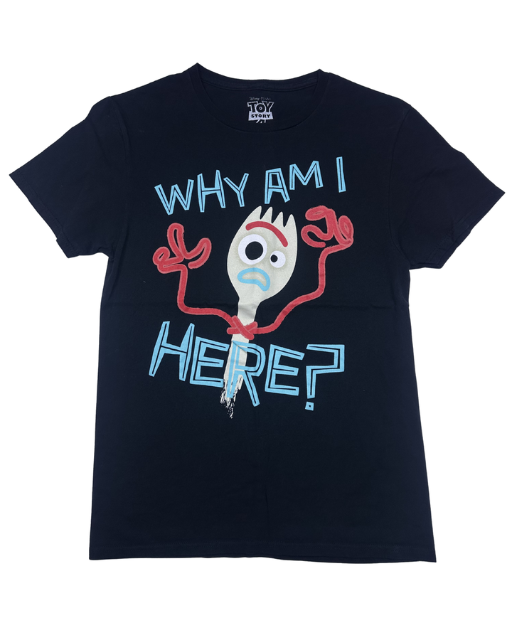 Disney Pixar Toy Story 4 Forky Why Am I Here Graphic T-Shirt (Small)
