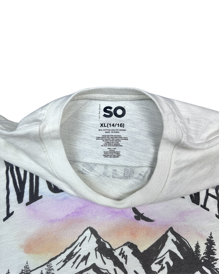 SO Montana Mountains Graphic Crop T-Shirt (Youth XL)