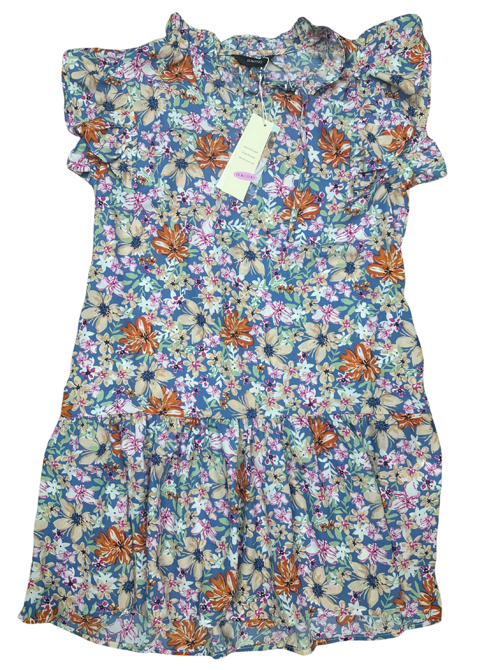 Dokotoo Womens Summer Dresses 2025 V-Neck Drawstring Ruffle Cap Short Sleeve Sid