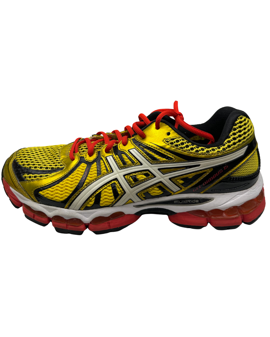 ASICS GEL Nimbus 15 Shoe Running Sneakers Gold Black Red White Fluidride Mens 10.5