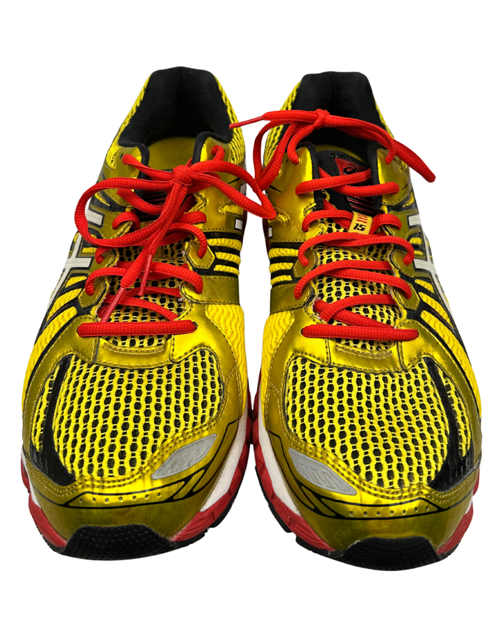 ASICS GEL Nimbus 15 Shoe Running Sneakers Gold Black Red White Fluidride Mens 10.5