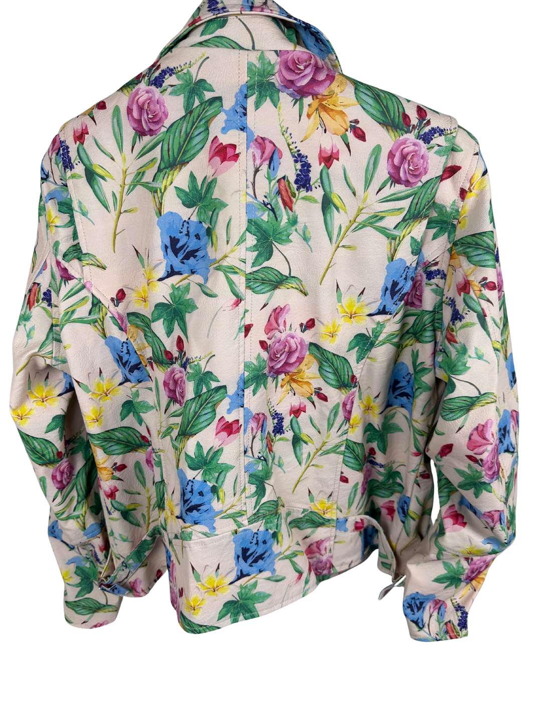 Colleen Lopez Small Jacket Faux Leather Floral Ivory Pink Green (large)