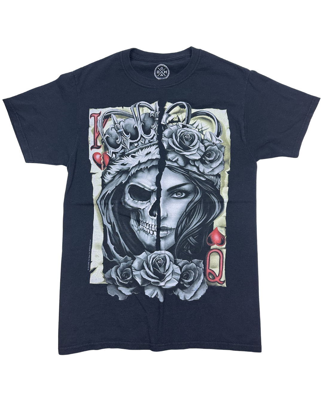 Skull and Roses Playing Card Graphic T-Shirt (small)